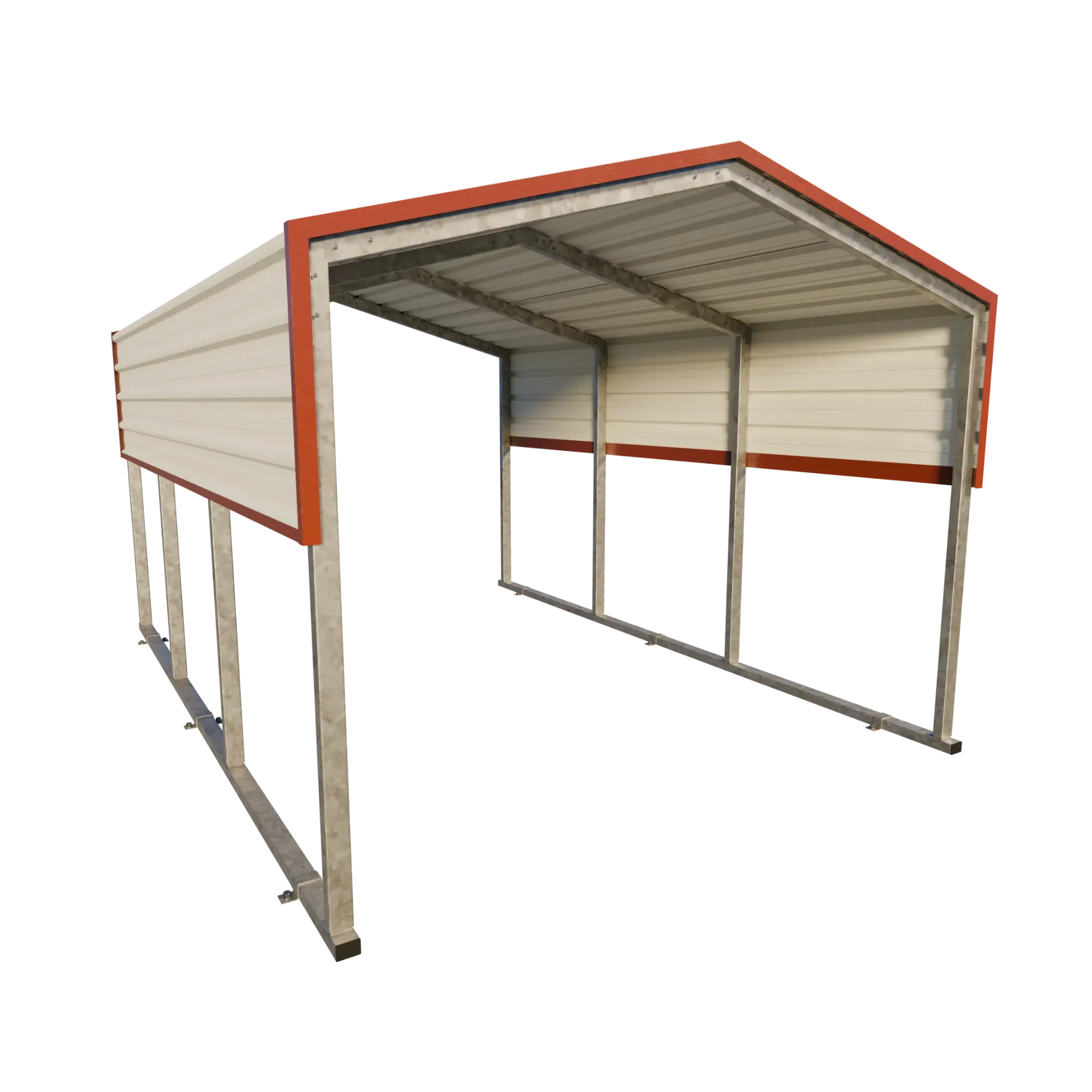 [SS2593] Trailer Shelter - 3m wide x 4.6m long x 2m sides (2.4m apex)  - Wind Region A (Standard Side sheeting, No Gutters, Ground Anchors (No Concrete Slab))