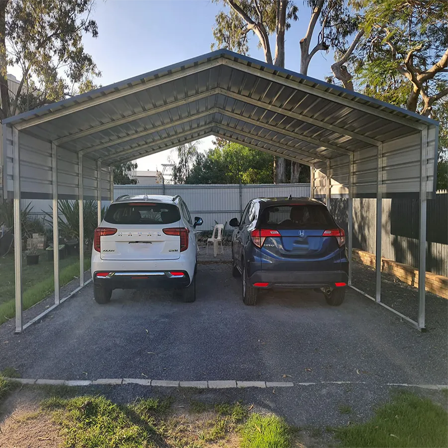 [SS61] Double Car Shelter - 5.9m wide x 6m long x 2.3m sides (3.1m apex) - Wind Region B (Standard Side sheeting, No Gutters, Ground Anchors (No Concrete Slab))